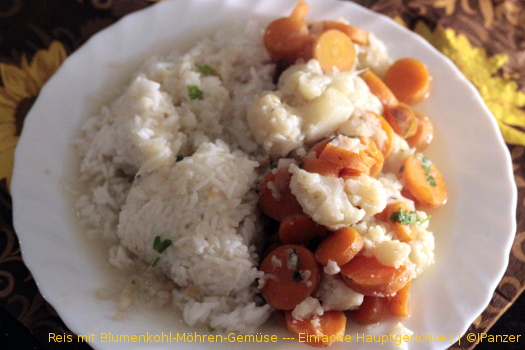 Reis mit Blumenkohl-Möhren-Gemüse