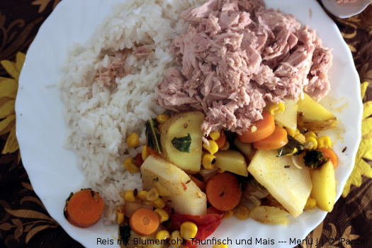 Reis mit Möhren, Thunfisch und Mais — Menü