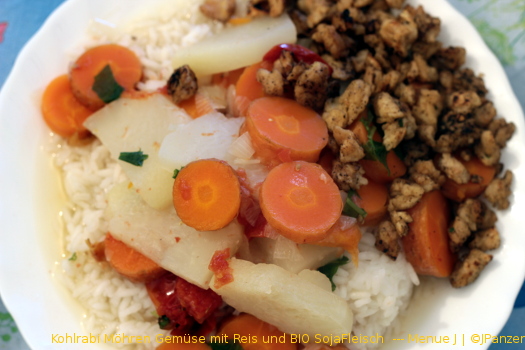 Kohlrabi Möhren mit Reis – BIO SojaFleisch  – Menü