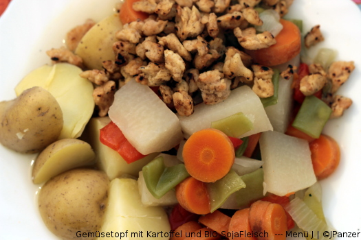 Gemüsetopf mit Kartoffel und BIO SojaFleisch  — Menü