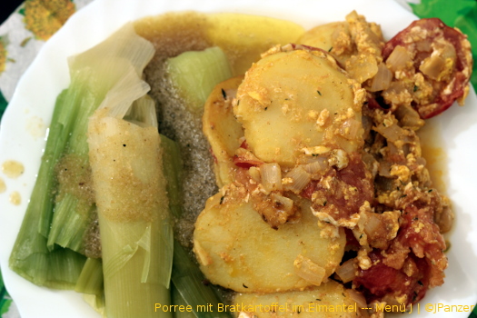 Porree mit Bratkartoffel im Eimantel — Menü