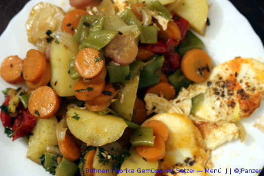 Bohnen Paprika Gemüse mit Setzei — Menü