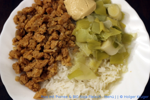 Reis mit Porree & BIO Soja Fleisch – Menü