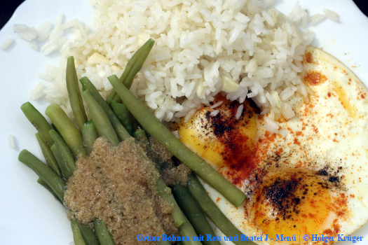 Grüne Bohnen mit Reis und Bratei | J – Menü