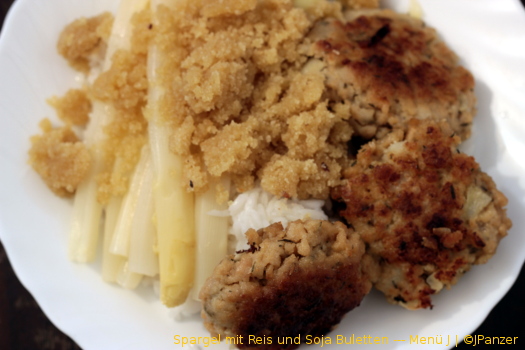 Spargel mit Reis und Soja Buletten — Menü