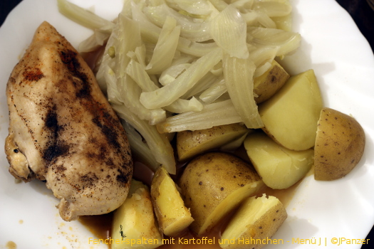 Fenchel-spalten mit Kartoffel und Hähnchen — Menü